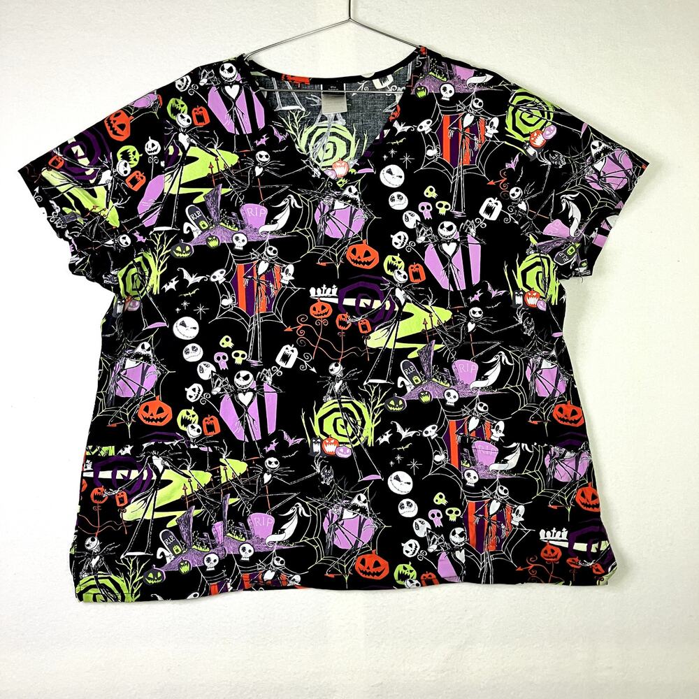 Disney Nightmare Before Christmas 2XL Womens Scrub V Neck Top Size Halloween